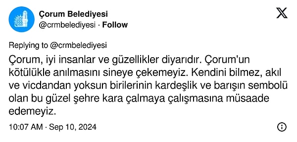 Ardından belediye hesabı şu yorumu paylaştı.