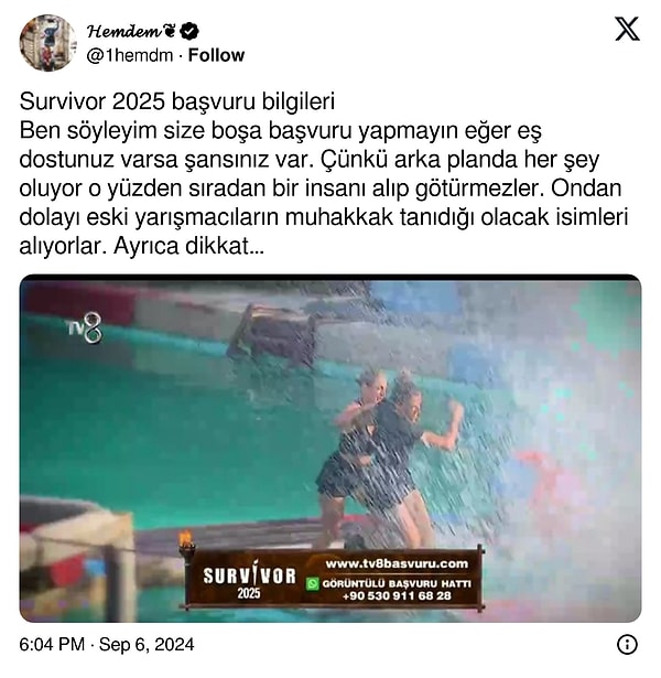 Kullanıcı, "Ben söyleyim size boşa başvuru yapmayın eğer eş dostunuz varsa şansınız var. Çünkü arka planda her şey oluyor o yüzden sıradan bir insanı alıp götürmezler. Ondan dolayı eski yarışmacıların muhakkak tanıdığı olacak isimleri alıyorlar" dedi.👇🏻