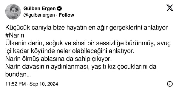 İşte Gülben Ergen'in paylaşımı 👇🏻