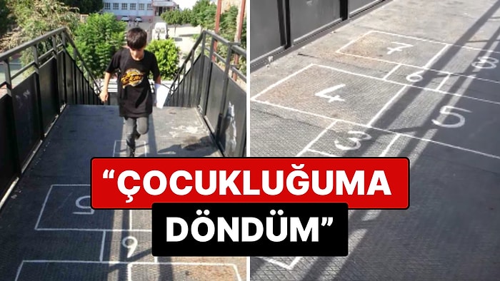 Adana'da Üst Geçide Çizilen Seksek Çocukları Sevindirirken Yaşlıları da Çocukluğuna Götürdü