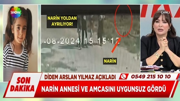 Sunuculuğunu yaptığı Vazgeçme programında "Kaynağıma göre Narin, amca ve annesini uygunsuz şekilde görmüş" diyen Didem Arslan Yılmaz'ın sözleri büyük tartışma yaratmıştı.