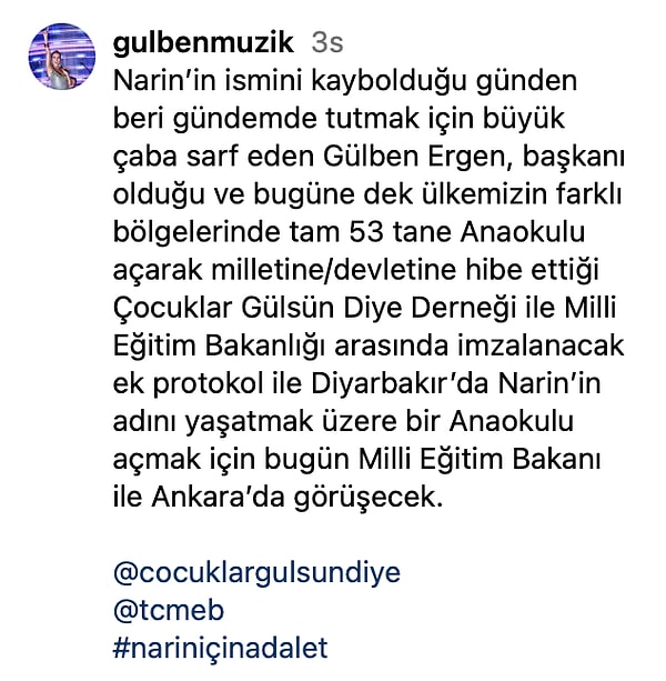 İşte Gülben Ergen Müzik hesabının açıklaması 👇🏻