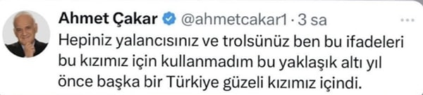 Geçtiğimiz saatlerde Ahmet Çakar'dan konuya dair bir açıklama geldi. Çakar, sözlerinin 2024 güzeline değil bir başka Türkiye güzeline olduğunu doğruladı.