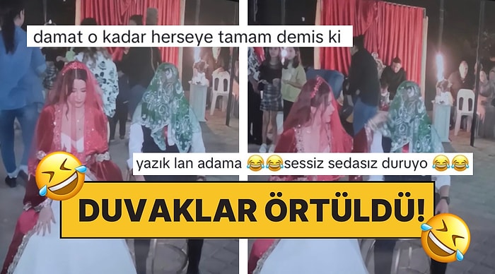 Kına Gecelerinin Klasiği Oldu! Sadece Gelinin Değil Damadın da Başını Örttüler