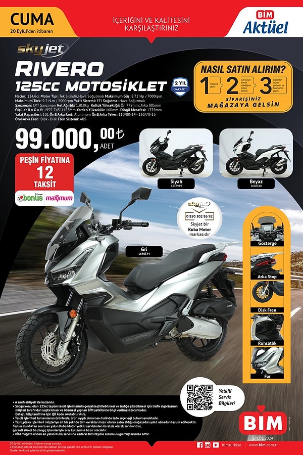 Skyjet Rivero 125 cc Motosiklet 99.000 TL