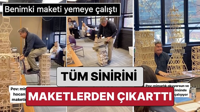 Mimarlık Fakültesinde Öğrencilerinin Maketlerinin Sağlamlığını Test Eden Hocanın Güldüren Anları