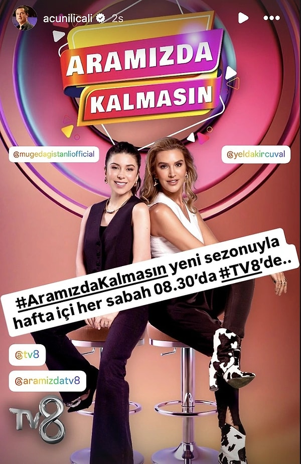 2. Daha önce Müge ve Gülşen ile 2. Sayfa olarak yayınlanan magazin programı, Gülşen Yüksel'in programdan ayrılmasıyla son bulmuştu. Teve2'de yayınlanan bu programın bitmesinin ardından Müge Dağıstanlı TV8'e transfer olmuştu. Acun Ilıcalı, Aramızda Kalmasın programının başlayacağını duyurdu!