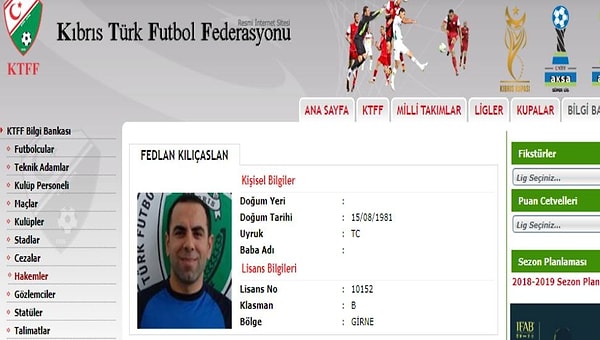 Gazetede yer alan habere göre Fedlan Kılıçaslan’ın Kıbrıs Türk Futbol Federasyonu’na (KTFF) kayıtlı hakem olduğu öğrenildi.