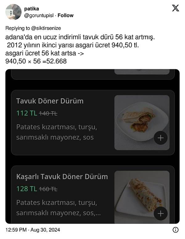 Tavuk döner üzerinden enflasyon hesabı da yapıldı.