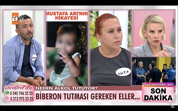 Esra Erol durumun bununla da kalmadığını söyledi. Yayına ihbarda bulunan bir kişi "Bu aileden şikayetçiyim. Bebekleri uyumayınca alkol vererek uyutuyorlar" diye söyledi.