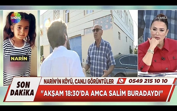 10. Narin'in soruşturmasını yayınlarında takip eden Didem Arslan Yılmaz'a canlı yayında ilk kez bir akraba konuştu. Narin'in yengesi Maşallah Güran'ın eşi Hüseyin Bey, cinayetin gerçekleştiği o gün amca Salim Güran'ı gördüğünü söyledi.