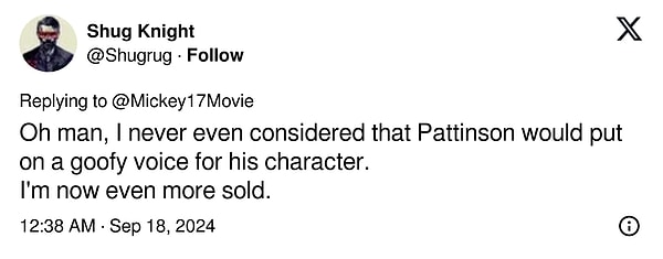 7. "Aman Tanrım, Pattinson'ın karakteri için böyle aptalca bir ses tonu kullanacağını hiç düşünmemiştim. Şimdi daha da ikna oldum."