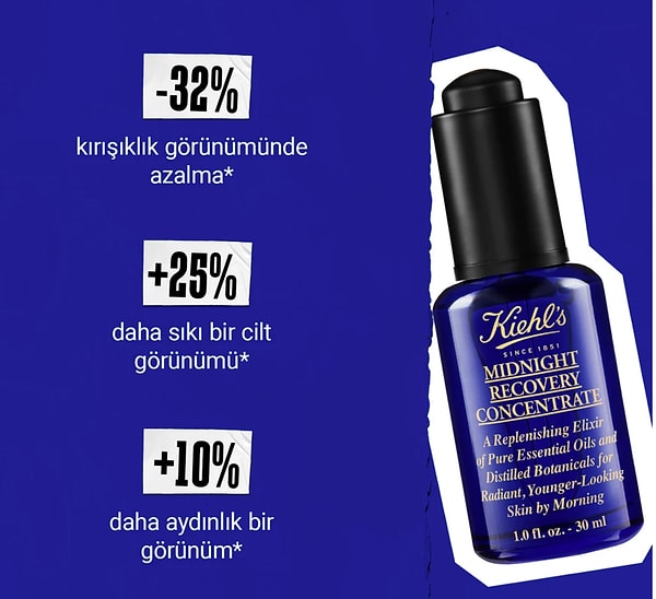 Kiehl's Midnight Recovery Cildi Onaran ve Aydınlık Görünüm Veren Gece Serumu