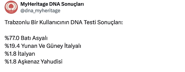 10. Oldukça çeşitli bir gen havuzuna sahip Trabzonlu kullanıcı