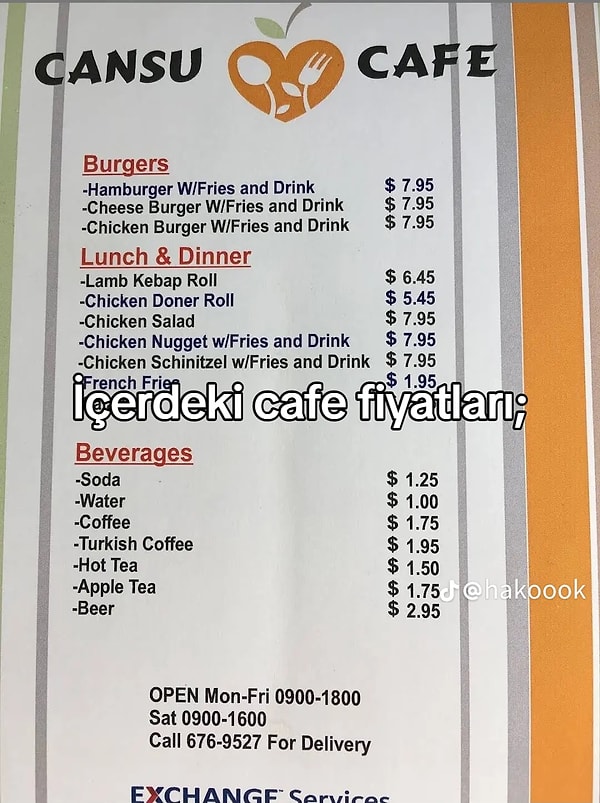 Restoran fiyatları şu şekilde...