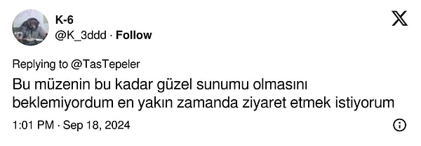 Ve başka insanlar da Şanlıurfa Müzesi'ni ziyaret etmek istediklerini samimi bir şekilde belirtmiş.