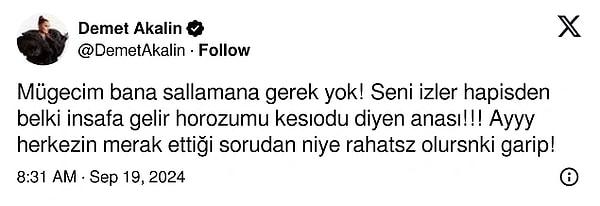 "Mügecim bana sallamana gerek yok!" şeklinde açıklama yapan Demet Akalın tartışmanın fitilini daha da ateşlerken olaydan birkaç saat sonra Akalın'dan yeni bir paylaşım geldi.