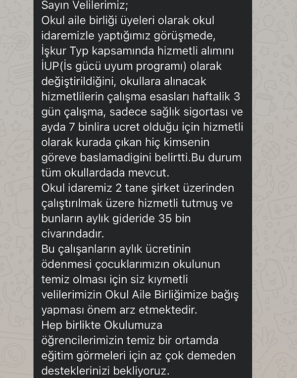 Tüm bu krizin nedeni ise hizmetlilere reva görülen 7 bin liralık ücret...