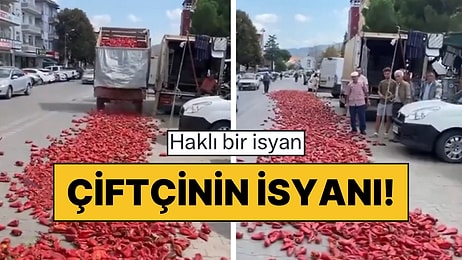 Ektiği Biberlerin 6 TL Satış Değeri Olmasına İsyan Eden Çiftçi Hepsini Yola Döktü