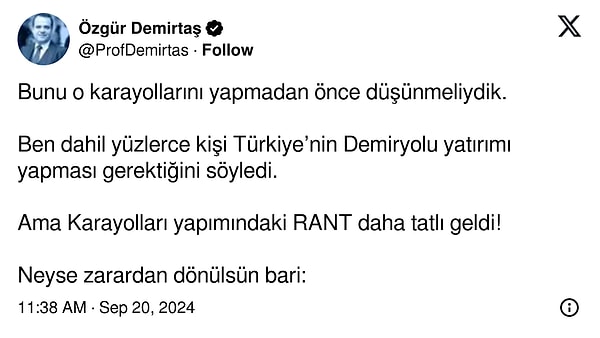 Prof. Dr. Demirtaş'ın söz konusu tweeti şöyle👇🏻