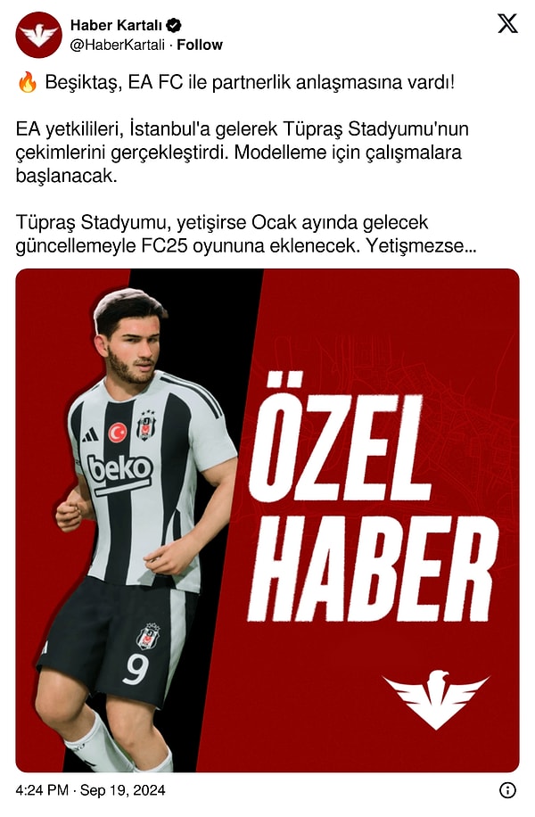 İddiaya göre Beşiktaş ile EA partnerlik anlaşması imzaladılar.