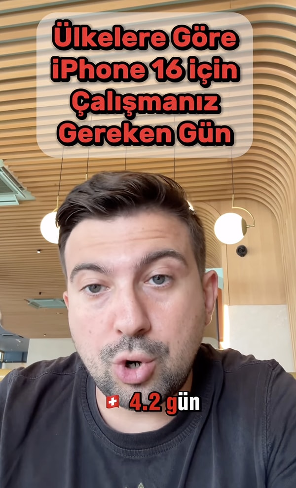 Instagram'da @burakcemo isimli bir kullanıcının çektiği videoda, farklı ülkelerin ortalama maaşlarıyla birlikte iPhone 16’nın fiyatının karşılaştırılması yapılıyor.