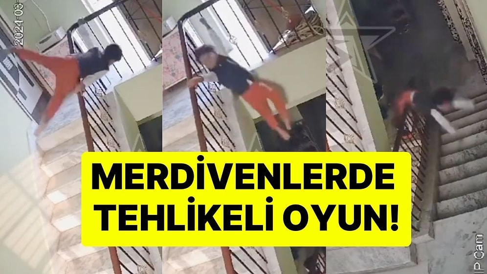 Merdivenlerde Tehlikeli Oyun! Metrelerce Yükseklikten Sırt Üstü Düştü