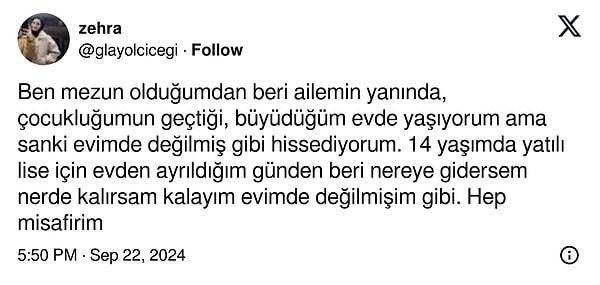 Bir kullanıcı, kendi evinde ve gittiği yerlerde hep "yabancı" gibi hissettiğini dile getirdi.