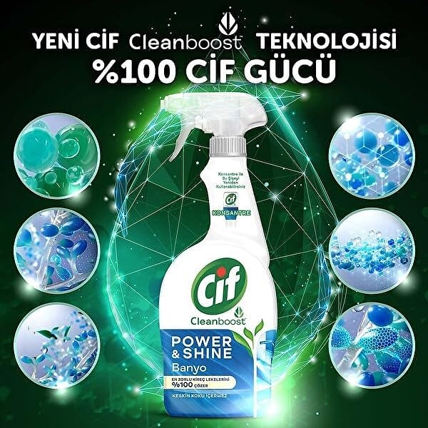 Cif Power & Shine Sprey Banyo Kireç Çözücü 750 ml + Cif Power & Shine Konsantre Banyo 70 ml