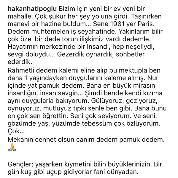 Hakan Hatipoğlu'nun hislerini döktüğü açıklama yazısı ise bu şekildeydi👇