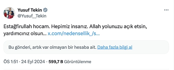 Yusuf Tekin'in öğretmen olduğu düşünülen kişiye cevabı ve gelen tepkilerden bazıları 👇