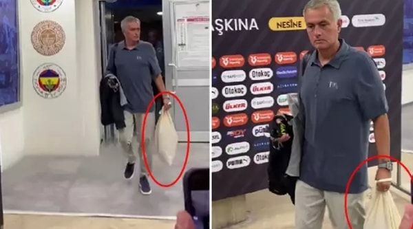 Mourinho'nun maç sonrası çuvalla stadyumdan ayrılması dikkat çekmişti.