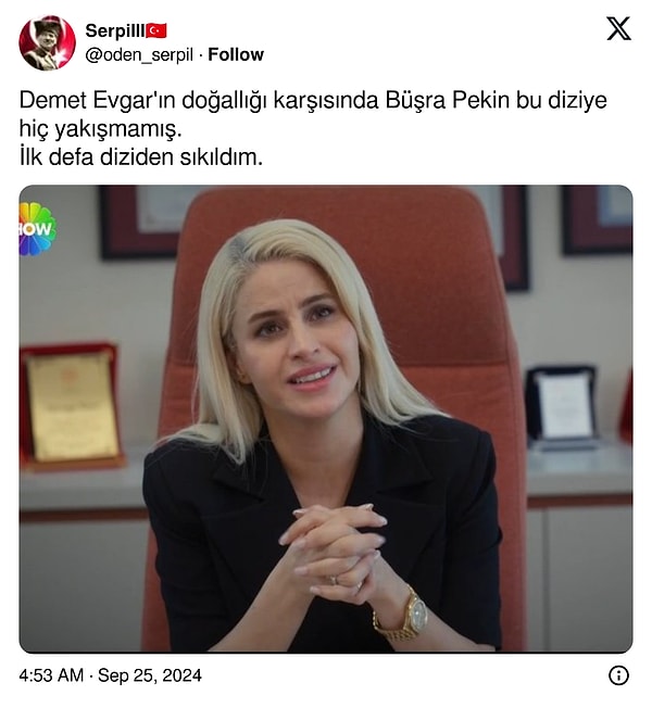 Kimileri de Pekin'in oyunculuğunu eleştirdi: "Bu diziye pek olmamış. Oynayamıyor!" yazanlar oldu.