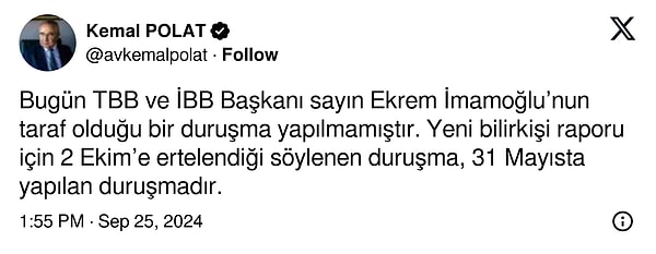 İBB Başkanı İmamoğlu'nun avukatı Kemal Polat, X hesabından iddiaları yalanladı.