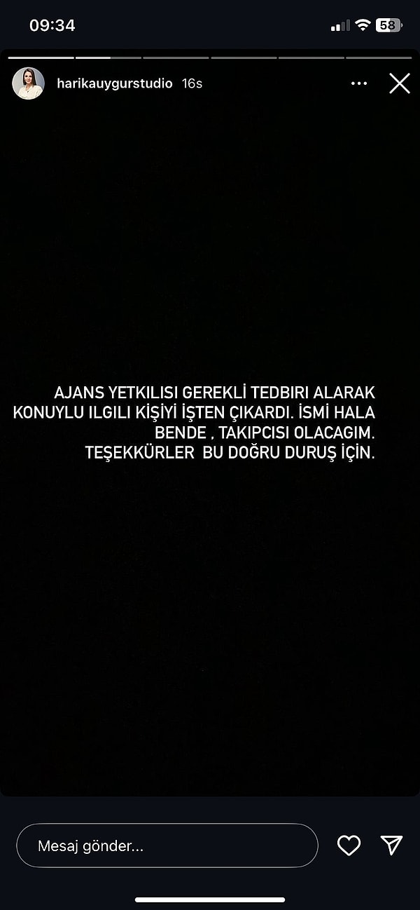 Uygur, "Çalışan haberin ardından işten çıkarıldı. Ancak bunun önüne geçebilmek için bir oyuncu yönetmeni ile çalışın." diye uyardı.