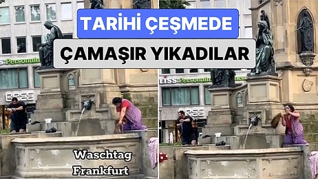 Frankfurt'ta İki Göçmenin Tarihi Çeşmede Çamaşırlarını Yıkadığı Görüntüler Sosyal Medyada Viral Oldu