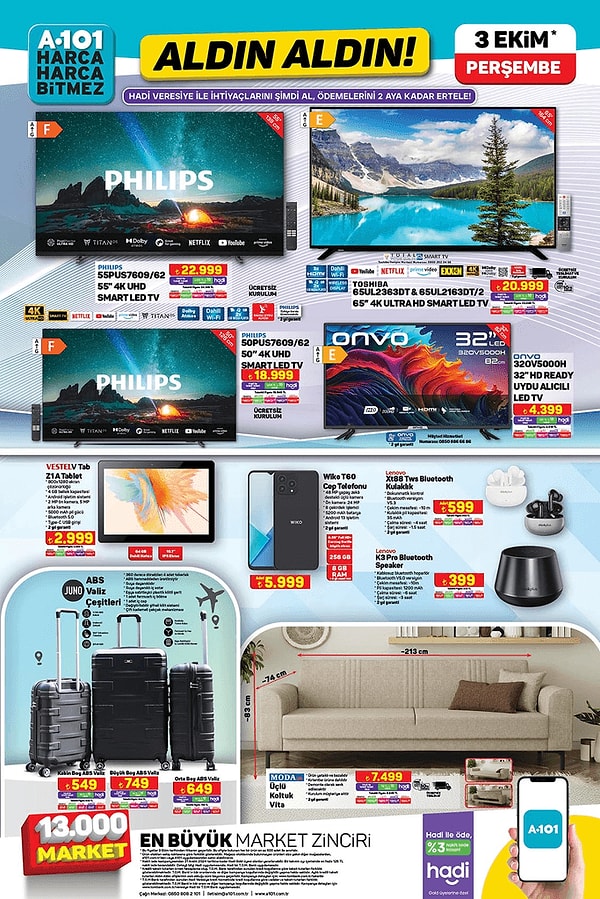 Philips 55" 4K UHD Smart Led Tv 22.999 TL