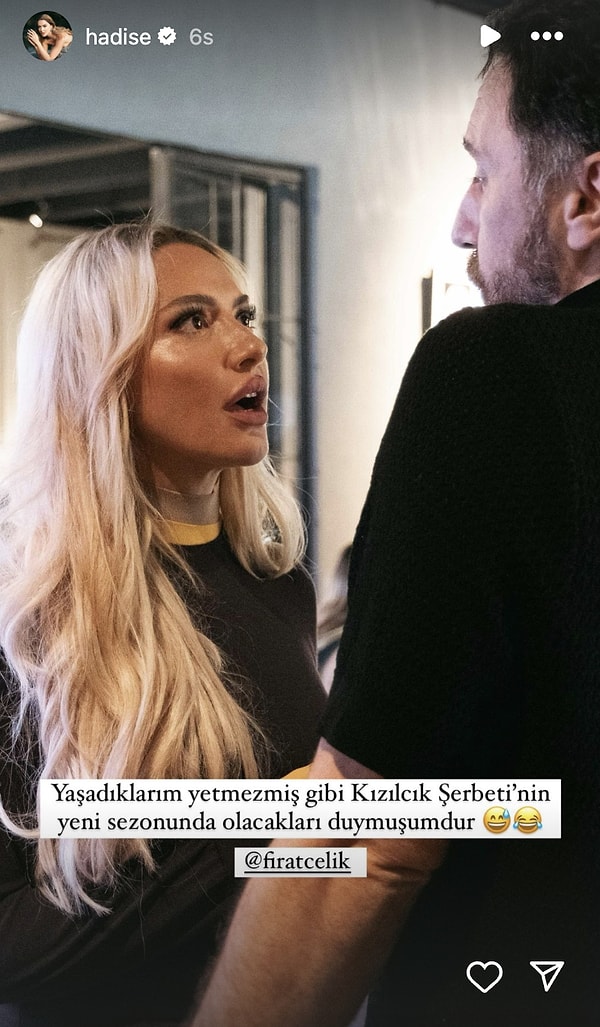 Hadise, bu sefer de Kızılcık Şerbeti'nin yeni sezonunda olacakları duyduğu anda verdiği tepkiyi paylaştı!