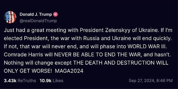 Trump'ın kendi sosyal medya platformu olan Truth Social üzerinden yaptığı açıklamayı şuradan okuyabilirsiniz 👇