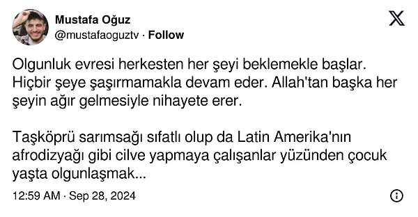 "Olgunluk evresi: Herkesten her şeyi beklemekle başlar..." 👇