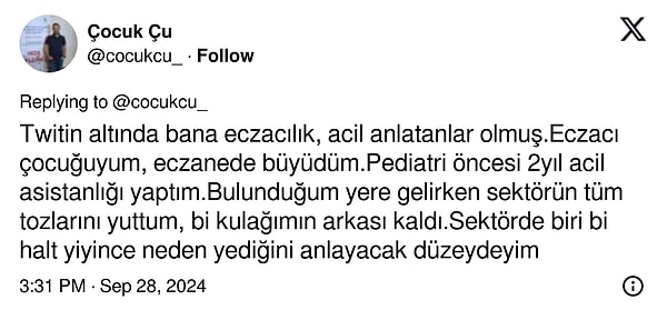 Doktorun bu paylaşımı polemiğe yol açtı. Eczacılardan ve diğer kullanıcılardan gelen tepkiler üzerine yeni bir paylaşım yapan doktor ''Sektörde biri bir halt yiyince neden yediğini anlayacak düzeydeyim'' dedi.