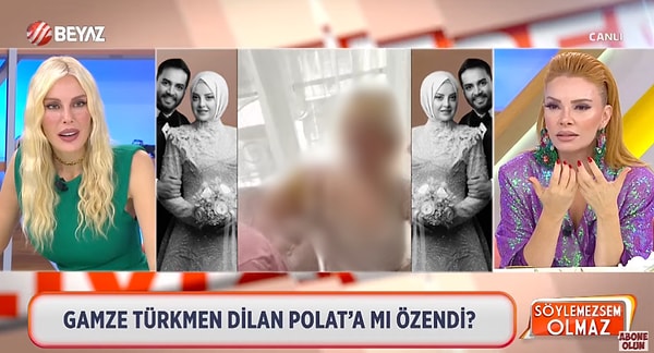 Beyaz TV'de yayınlanan Söylemezsem Olmaz ekibi, tesettürlü olan Gamze Türkmen'in açık halini canlı yayında sansürsüz şeklide paylaştılar.