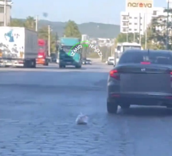 Kendi tarzıyla dikkat çekici bir uyarı yapmak isteyen vatandaş, aracını durdurarak yere atılan çöpü aldı ve sürücünün arabasının içine geri attı.