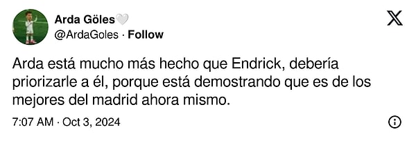 "Arda, Endrick'ten çok daha başarılı, ona öncelik vermelisiniz çünkü şu anda Madrid'in en iyilerinden biri olduğunu kanıtlıyor."