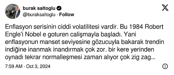 Prof. Dr. Burak Saltoğlu: "Keşke inse de faizler de inse vs ama temenniyle olmuyor bu işler.."