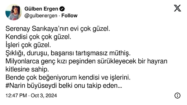 İşte Gülben Ergen'in paylaşımı 👇🏻