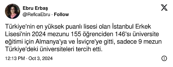 Bir X kullanıcısı ise İstanbul Erkek Lisesi hakkında bir veri ortaya attı.