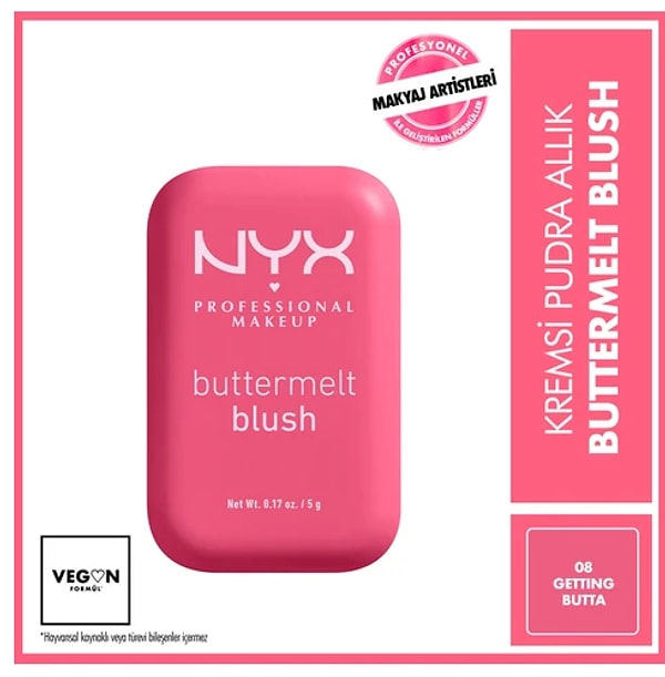 4. Nyx Professional Makeup Buttermelt Blush Kremsi Pudra Allık - 08 Getting Butta