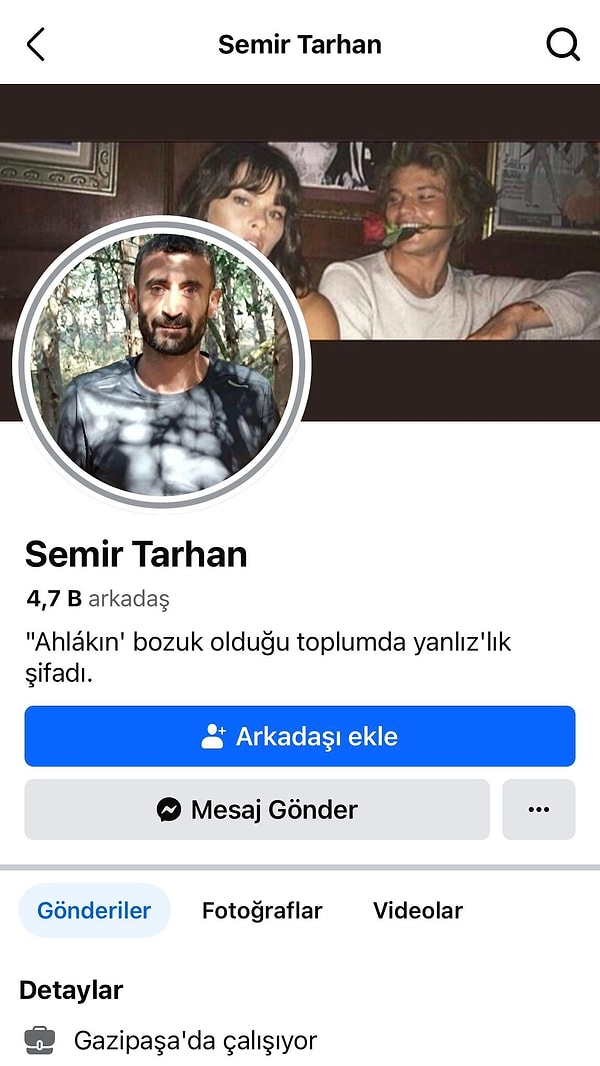 Tacizcilerden Samir Tarhan'ın sosyal medya paylaşımları da ortaya çıktı.