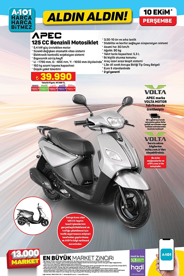 Apec 125 cc Benzinli Motosiklet için 39.990 TL